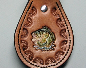 Bass Fishing Leather Key Fob