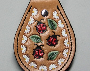 Ladybugs and Half Daisies Leather Key Fob