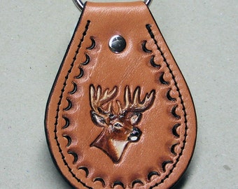 Hand Tooled Leather Key Fob With Deer Head