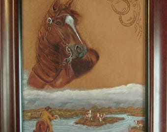 Horse Picture On Leather, Western Art, Cowboy and Horse