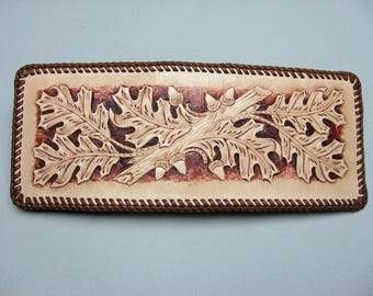 Hand Tooled Leather Wallet With Acorn and Oakleaf Design