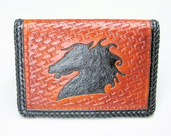 Leather Top Stub Checkbook With Horsehead Silhouette and Basketweave