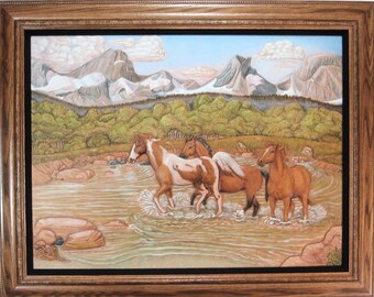 Horses At Play Leather Art