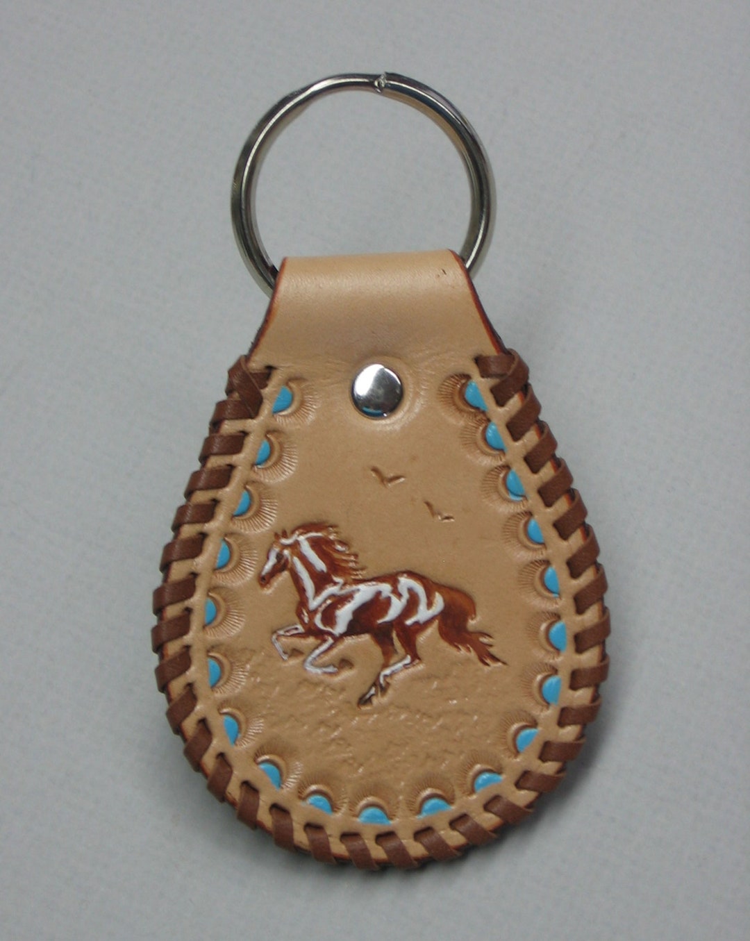 Leather Running Horse Key Chain Hand Tooled Key Fob Etsy
