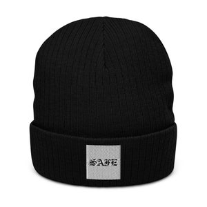 Classic black beanie SAFE ribbed knit beanie hat for fall hat for winter recycled materials sustainable fashion one size fits all