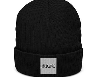Black Ribbed Knit Beanie, Recycled Polyester Blend