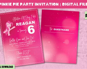 My Little Pony Birthday Invitation Template | Custom Pinkie Pie Pink Invite | Customizable PDF Digital File