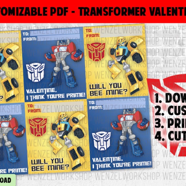 Transformer Valentine s Day Cards Etsy