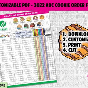 Customizable Girl Scout Cookie Order Form / Use for orders at school, work, door sales / ABC Cookies / Adventurefuls / 2022