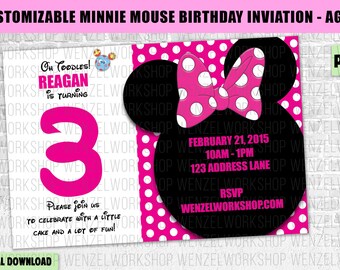 Customizable Minnie Mouse Birthday Invitation // 3rd Birthday Micky Mouse Printable // Pink Bow polka dot Minnie Invite PDF