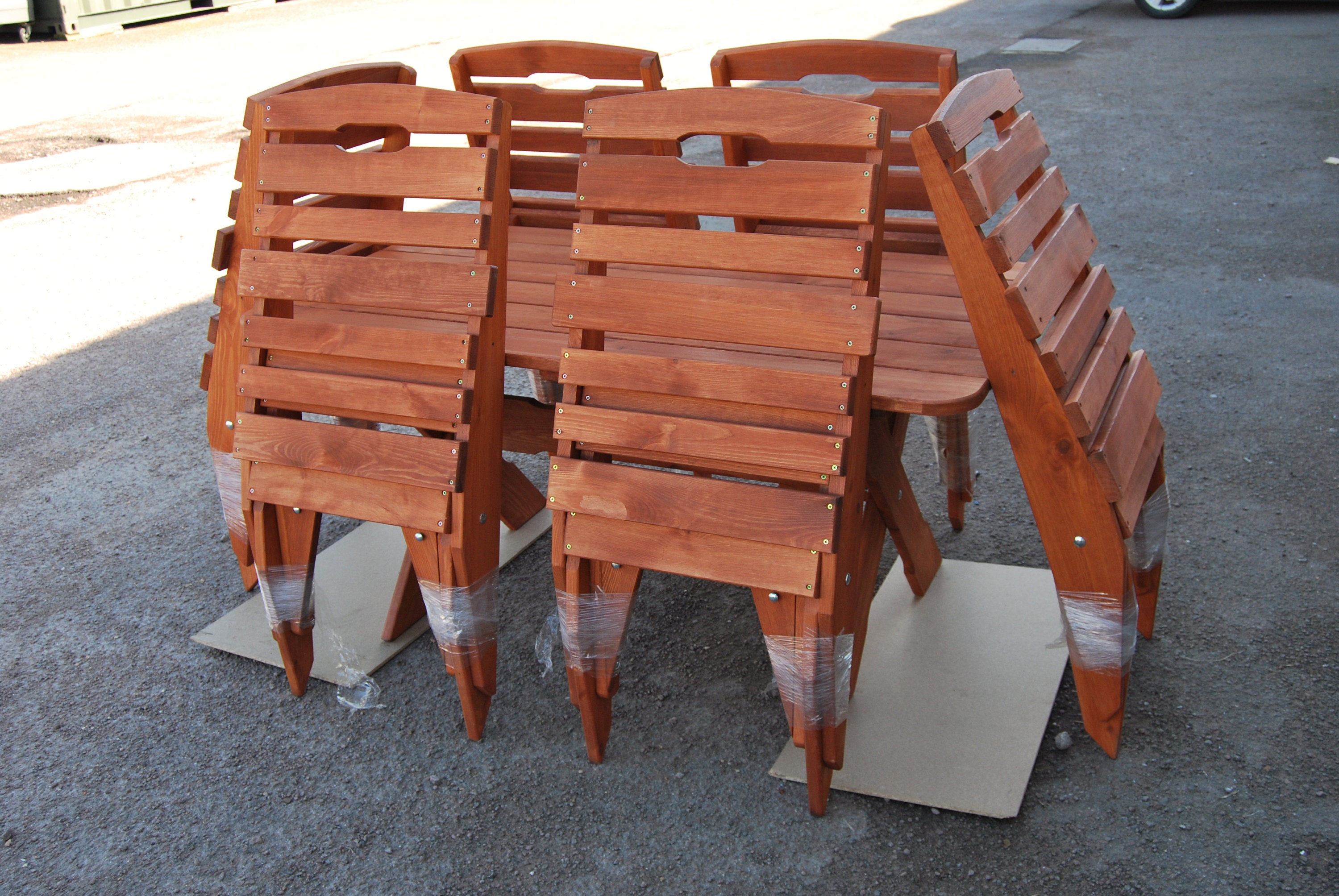 Folding Table And 6 Folding Chairs Solid Wood Wooden Garden