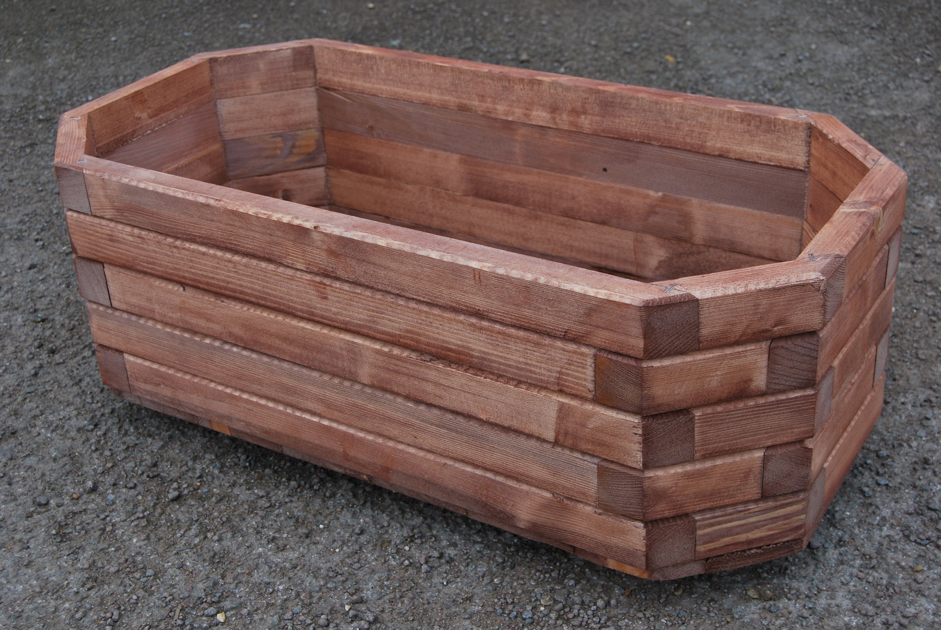 Large Rectangular Wooden Pot 80 Cm Long Of Solid Wood Pine In Nut Color