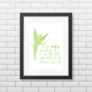 Disney Princess Tinkerbell Peter Pan Quote Inspirational Art Etsy