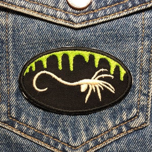 Broderad lapp med ansiktet. Skräckfilmsinspirerade lappar. Stryk-på baksidan.