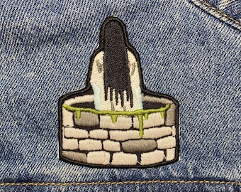 Well Ghost Embroidered Patch. Horror Movie Inspired Patches. Iron On Backing.