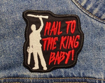 Hail To The King Embroidered Patch. Horror Movie Inspired Patches. Iron On Backing.