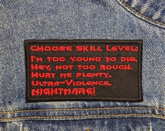 Skill Level Embroidered Patch. Horror Movie Inspired Patches. Gaming. Iron On Backing.