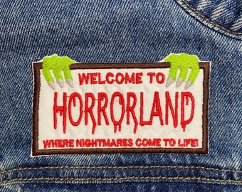 Horrorland Embroidered Patch. Horror Movie Inspired Patches. Iron On Backing.