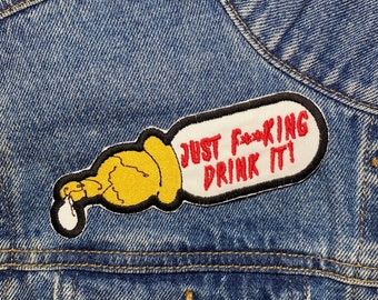 Drink It! Embroidered Patch. Horror Movie Inspired Patches. Iron On Backing.