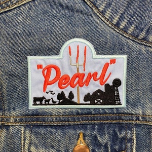 Pitchfork Pearl Embroidered Patch. Horror Movie Inspired Patches. Iron On Backing.