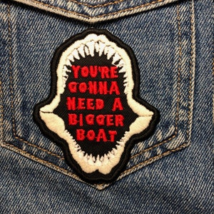 Bigger Boat Embroidered Patch. Horror Movie Inspired Patches. Iron On Backing.