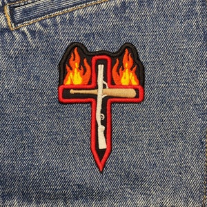 Shotgun Cross Embroidered Patch. Horror Movie Inspired Patches. Iron On Backing.