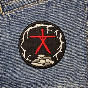 Geborduurde Stickman-patch. Op horrorfilms geïnspireerde patches. Opstrijkbare achterkant.
