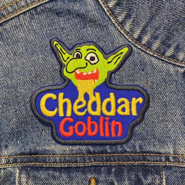 Cheddar Goblin Embroidered Patch. Horror Movie Inspired Patches. Iron On Backing.