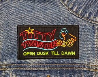 Titty Twister Embroidered Patch. Horror Movie Inspired Patches. Iron On Backing.