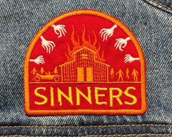 Sinners Embroidered Patch. Iron On Backing.