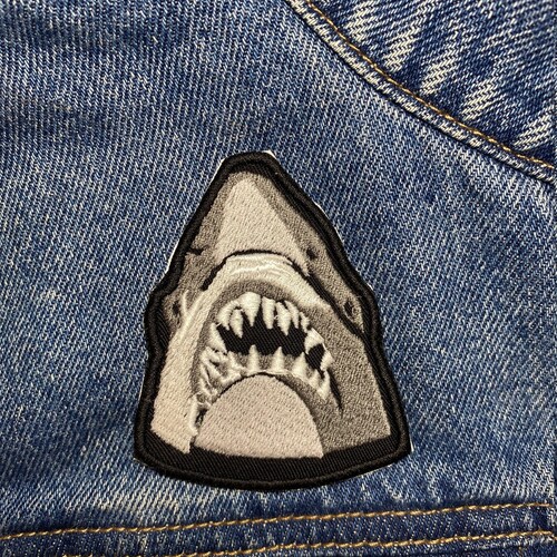 Poster Shark Embroidered Patch. Horror Movie Inspired Patches. Iron On Backing.