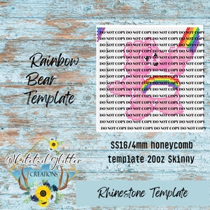 Regenbogen Bär Strasssteinschablone 60 Steine pro Reihe SS16 20oz Skinny