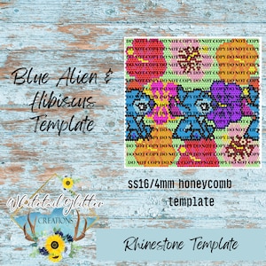 Blue Alien with Hibiscus Rhinestone Template 60 Stones Per Row SS16 20oz Skinny