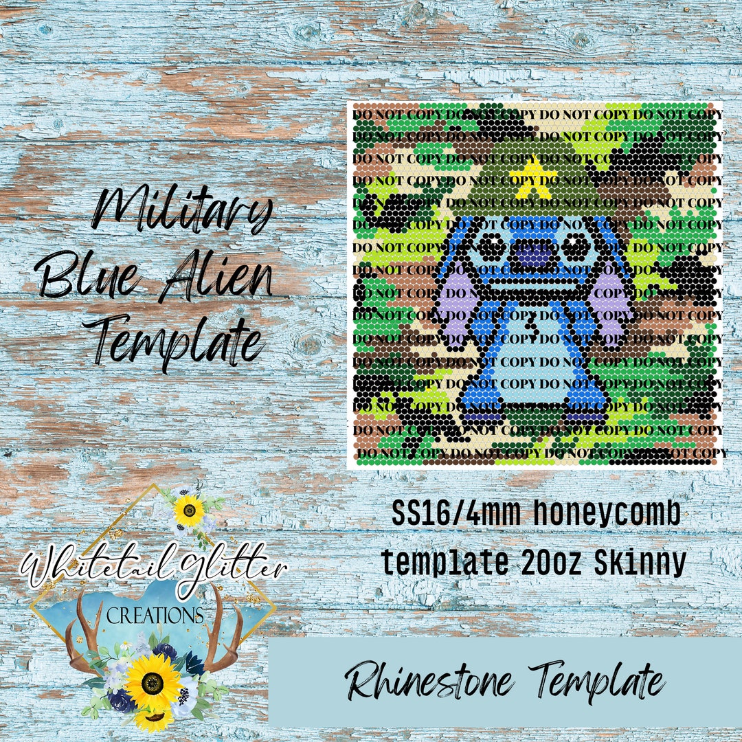Military Rhinestone Logo Military Blue Alien Rhinestone Template 60 Stones per Row SS16 20oz ...