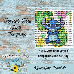 Tropical Blue Alien Rhinestone Template 60 Stones Per Row SS16 20oz Skinny