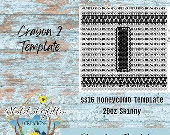 May include: A black and white rhinestone template for a 20oz skinny tumbler. The template is labeled "ss16 honeycomb template" and "Crayon 2 Template".