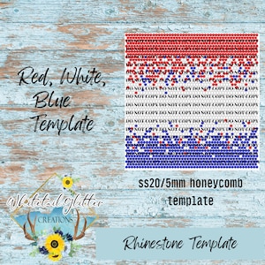 Red, White, and Blue Rhinestone Template 49 Stones Per Row SS20 20oz Skinny