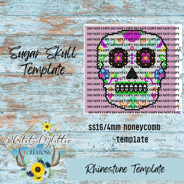 Sugar Skull Rhinestone Template 60 Stones Per Row SS16 20oz Skinny