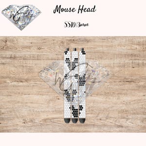 May include: Three vertical strips of SS10 3mm rhinestones featuring a repeating black mouse head pattern on a white background. The text Mouse Head and SS10/3mm appears at the top, with a diamond-shaped logo containing the letters WG Bling.