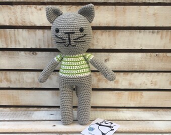 Knitted toy cat/crochet toys/amigurumi/amigurumi cat/cat/toy cat/knitted cat/grey/knit toy/cat toy/knit cat/knit toys/knitted toys