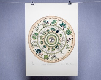 Celtic Tree Calendar - Limited Edition 'Native Circles' Print by Irish artist Emily Robyn Archer