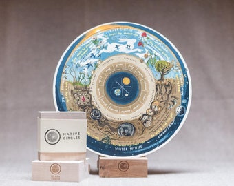 Wheel of the Year Calendar - 'Native Circles' Wooden Circular Print by Irish artist Emily Robyn Archer