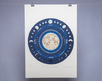 Moon Phases - Lunar Calendar - Limited Edition ‘Native Circles’ Print by Irish artist Emily Robyn Archer