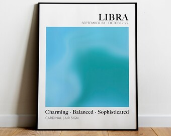 Poster dello zodiaco Bilancia / Stampa artistica con aura blu