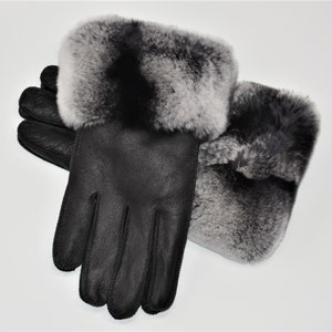 Ladies Sheepskin Gloves with Rex Rabbit Cuff