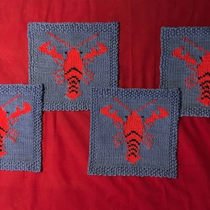Pair - Lobster Pot Holders - Hot Pads - Hand Knitted