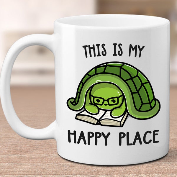 This is My Happy Place, Buchliebhaber Geschenk, süße Schildkröte, introvertierte Tasse, Becher für Leser, Leseratte, Lesen, Tasse für Freund, Schildkröte Liebhaber Tasse