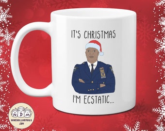 Caneca de Natal do Brooklyn 99: Citação do Capitão Holt "Extasiado"