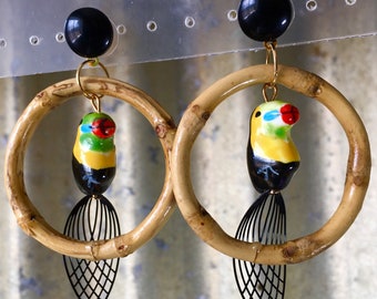 Vintage Inspired* Tiki Bamboo Hoops Tropical Birds