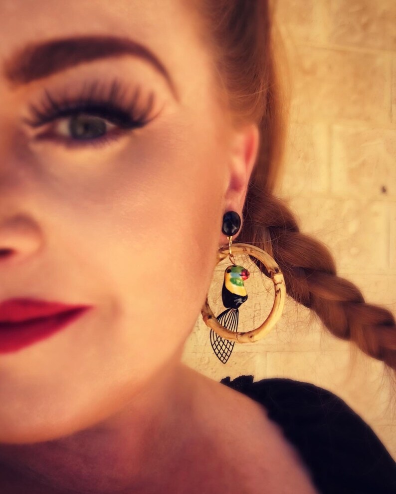 Vintage Inspired* Tiki Bamboo Hoops Tropical Birds